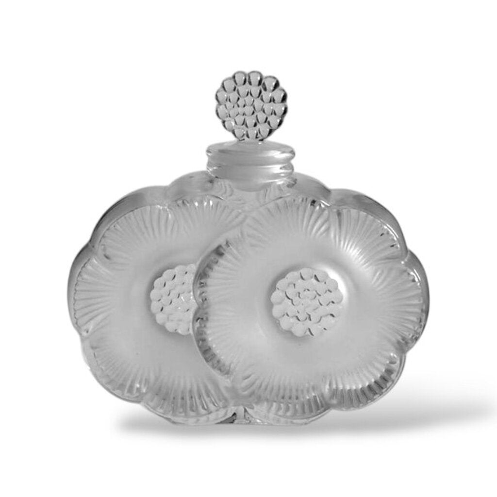 Vintage Lalique Double Daisy/Deux Fleurs Crystal Perfume Bottle 4"H X 3.75"L X 1"W