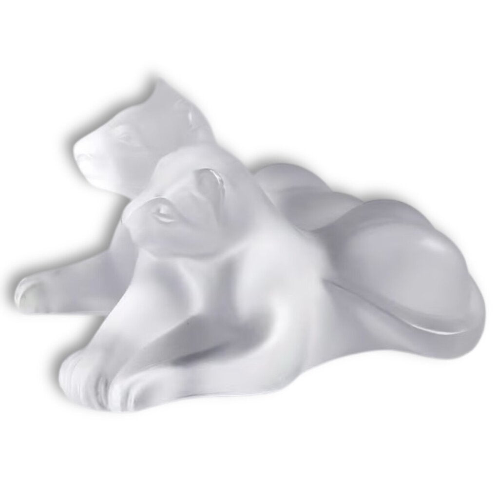 Vintage French Lalique Crystal Tambwee Lion Cubs 5"L X 3" H X 4"W