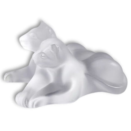 Vintage French Lalique Crystal Tambwee Lion Cubs 5"L X 3" H X 4"W
