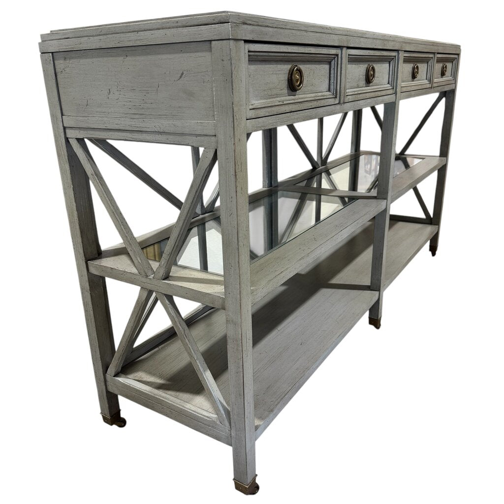 Hickory White Solid Wood Console Table on Brass Casters Custom Color- French Blue Made in USA 60Lx16Wx34H