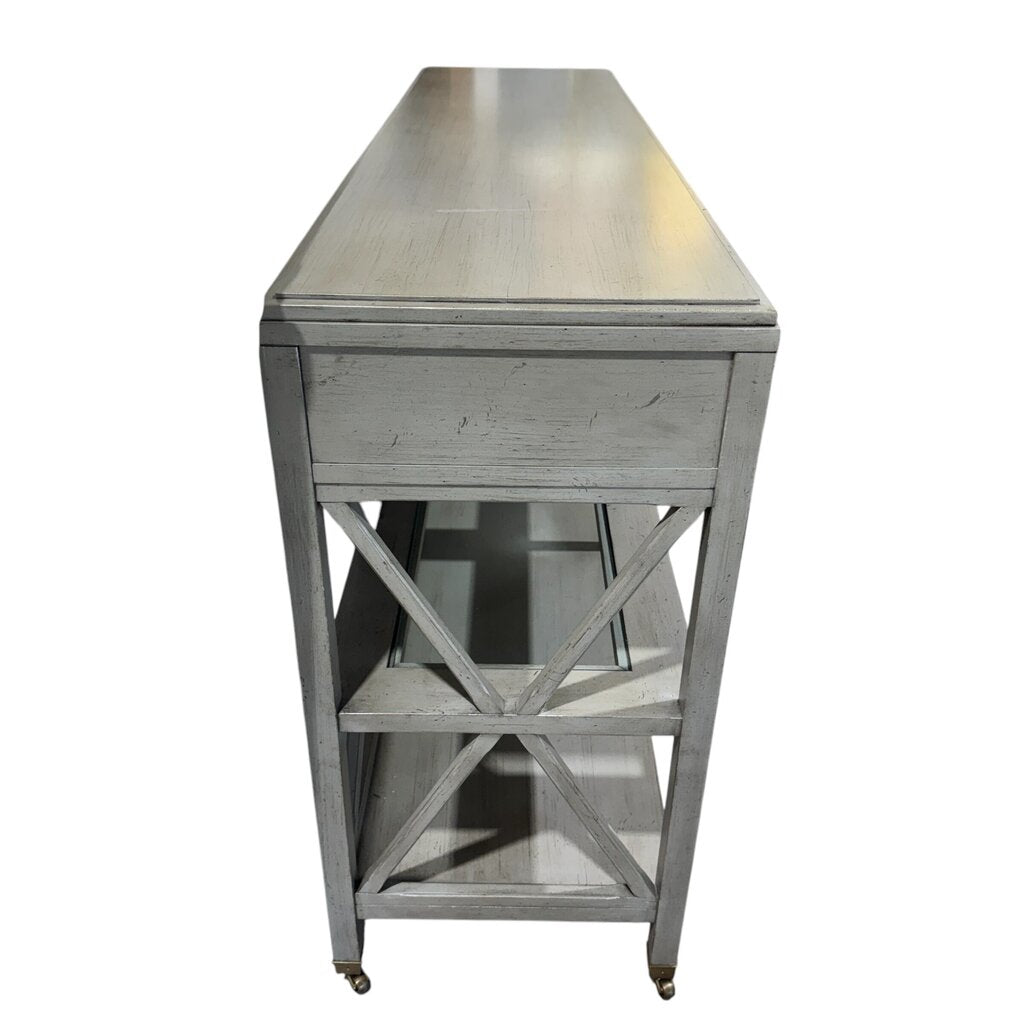 Hickory White Solid Wood Console Table on Brass Casters Custom Color- French Blue Made in USA 60Lx16Wx34H