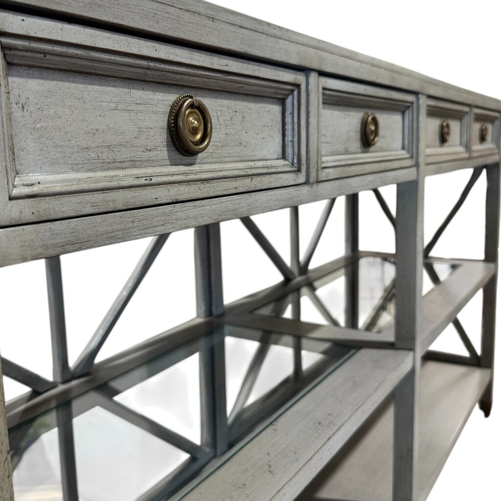 Hickory White Solid Wood Console Table on Brass Casters Custom Color- French Blue Made in USA 60Lx16Wx34H