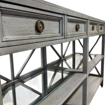 Hickory White Solid Wood Console Table on Brass Casters Custom Color- French Blue Made in USA 60Lx16Wx34H