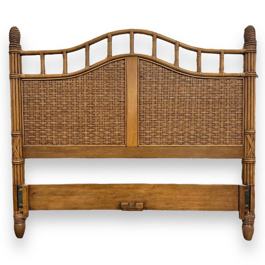 West Indies Tommy Bahama Style Rattan Wood Headboard w. Cane Panel Inserts 66Lx57H