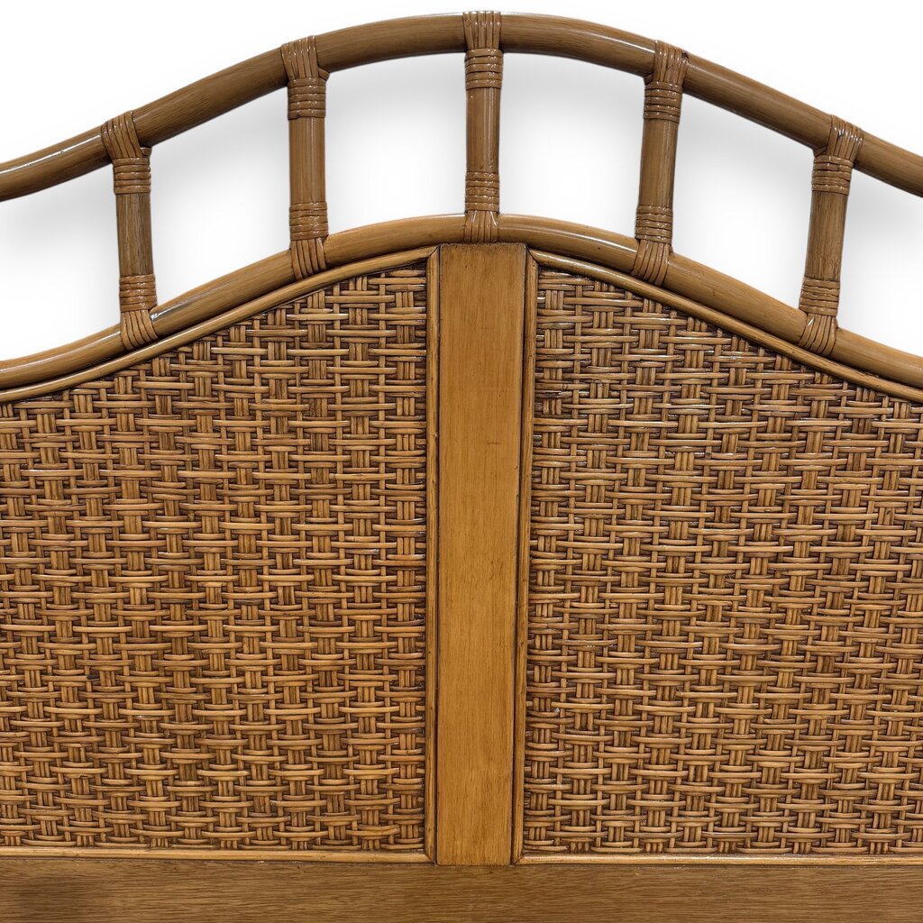 West Indies Tommy Bahama Style Rattan Wood Headboard w. Cane Panel Inserts 66Lx57H
