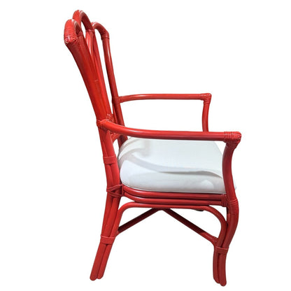 Coral Lacquered Rattan Chair w/ White Upholstered Seat 22Lx21Wx32H