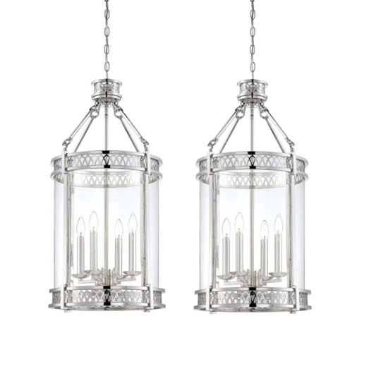 Pair of Savoy House Coronado 4 Light Chrome Pendant Chandeliers 17Wx32H