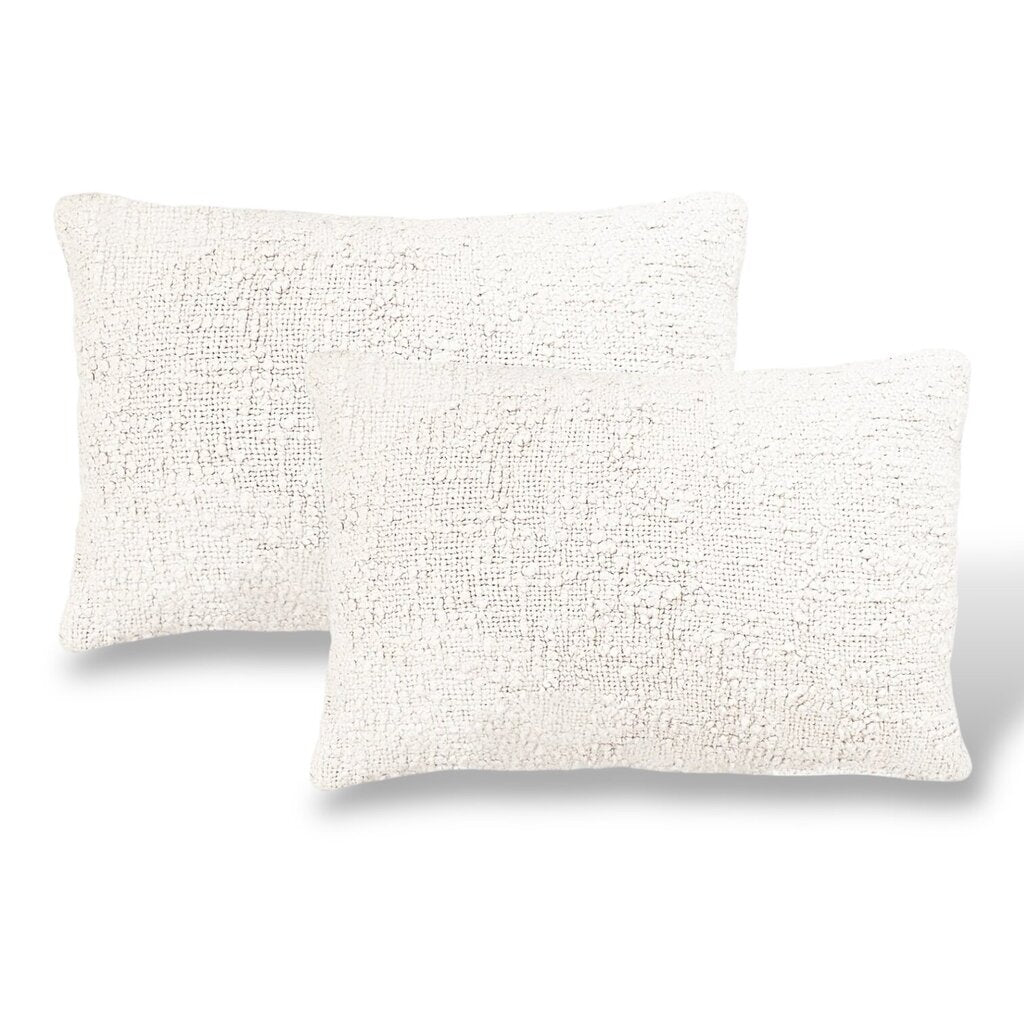 Cozy Cotton White Boucle Lumbar Down Pillow 14x20 PAIR