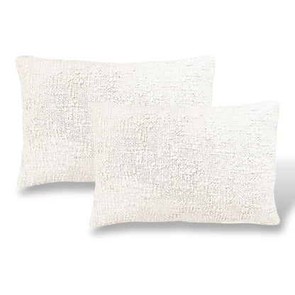 Cozy Cotton White Boucle Lumbar Down Pillow 14x20 PAIR