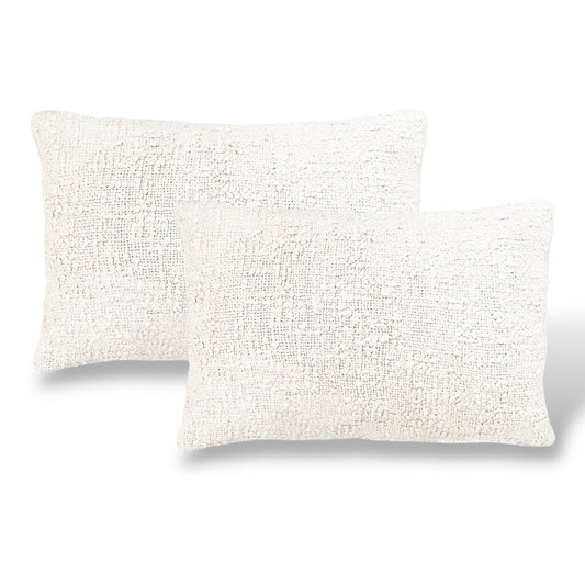 Cozy Cotton White Boucle Lumbar Down Pillow 14x20 PAIR
