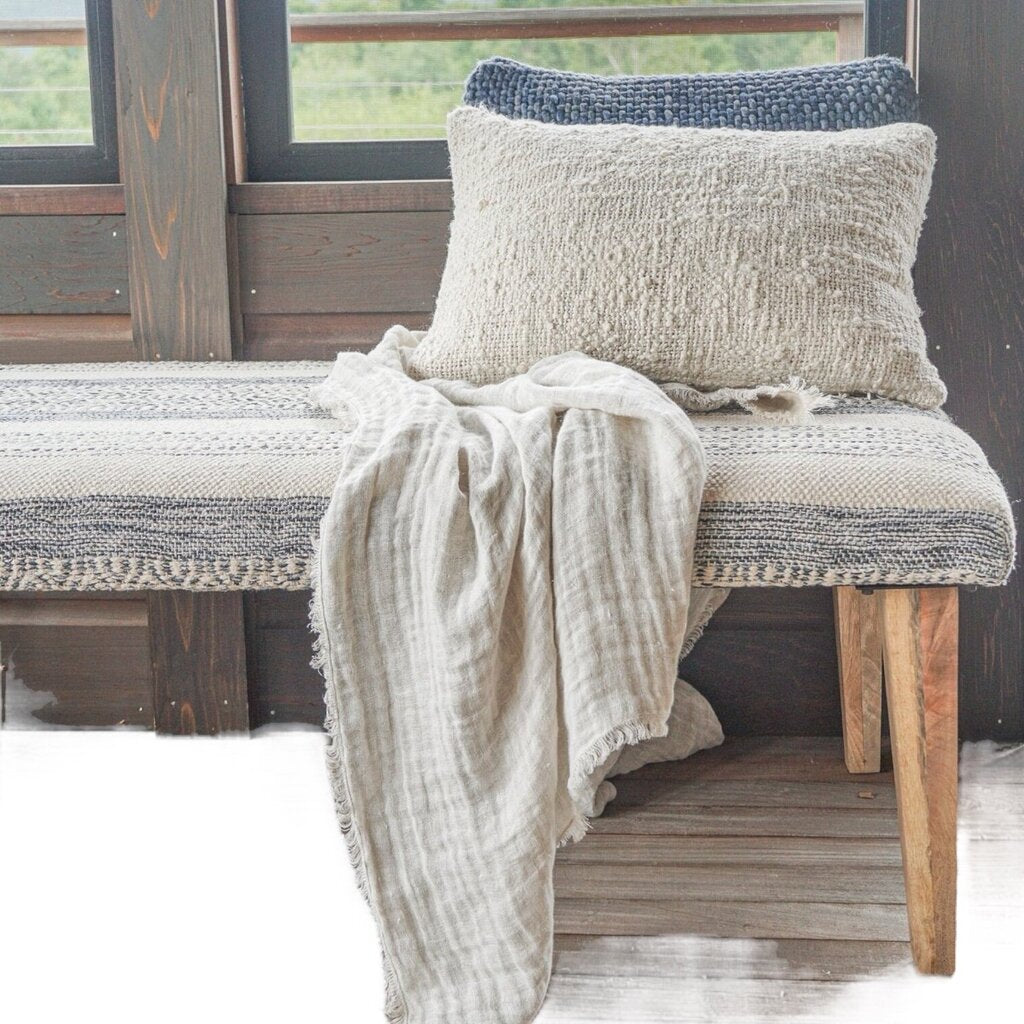 Cozy Cotton White Boucle Lumbar Down Pillow 14x20 PAIR