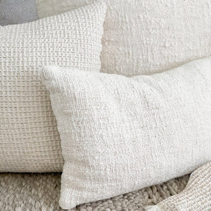 Cozy Cotton White Boucle Lumbar Down Pillow 14x20 PAIR