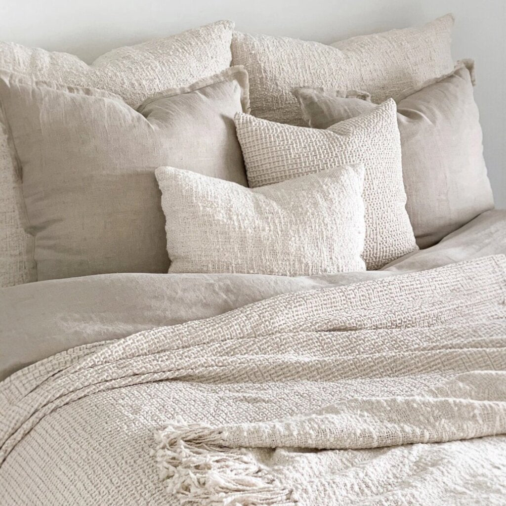 Cozy Cotton White Boucle Lumbar Down Pillow 14x20 PAIR