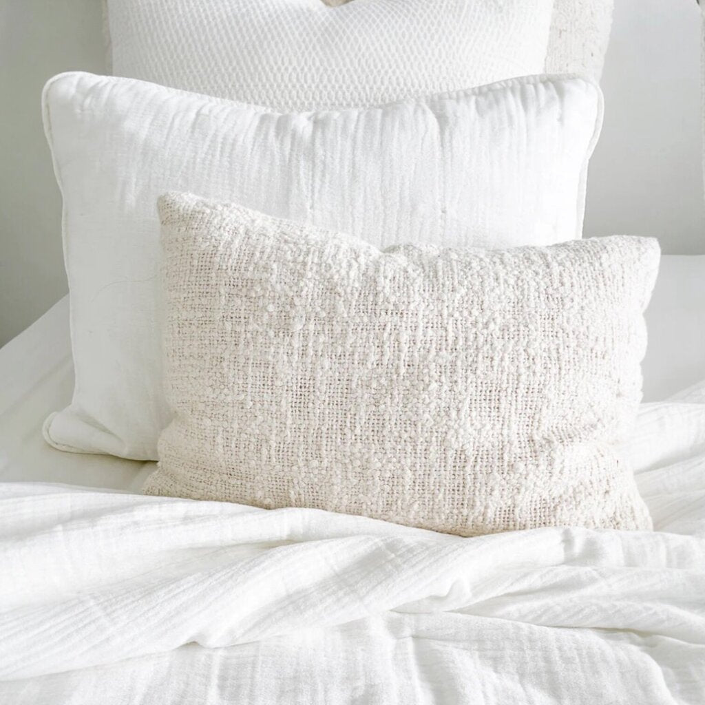 Cozy Cotton White Boucle Lumbar Down Pillow 14x20 PAIR
