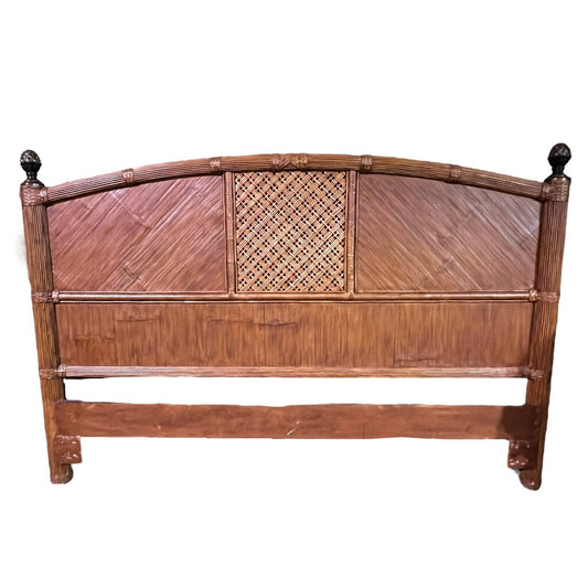 Bamboo Rattan Arched King Panel Headboard w/ Gold Pineapple Finials 84Lx56H