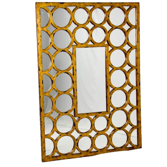 Theodor Alexander Gold Gilded Mirror Circle Astragals w/ Rectangular Central Plate 40Lx28H