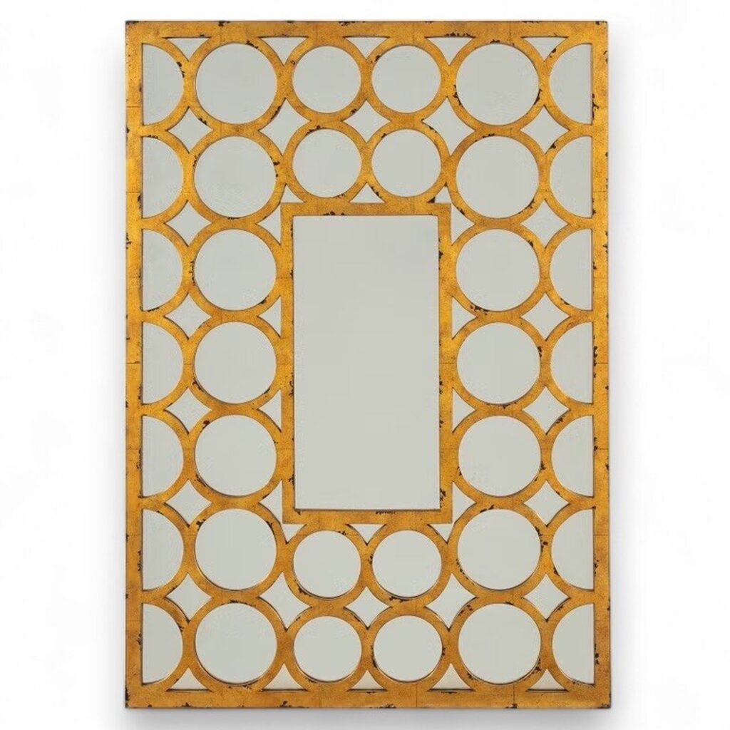 Theodor Alexander Gold Gilded Mirror Circle Astragals w/ Rectangular Central Plate 40Lx28H
