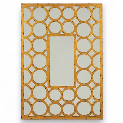 Theodor Alexander Gold Gilded Mirror Circle Astragals w/ Rectangular Central Plate 40Lx28H