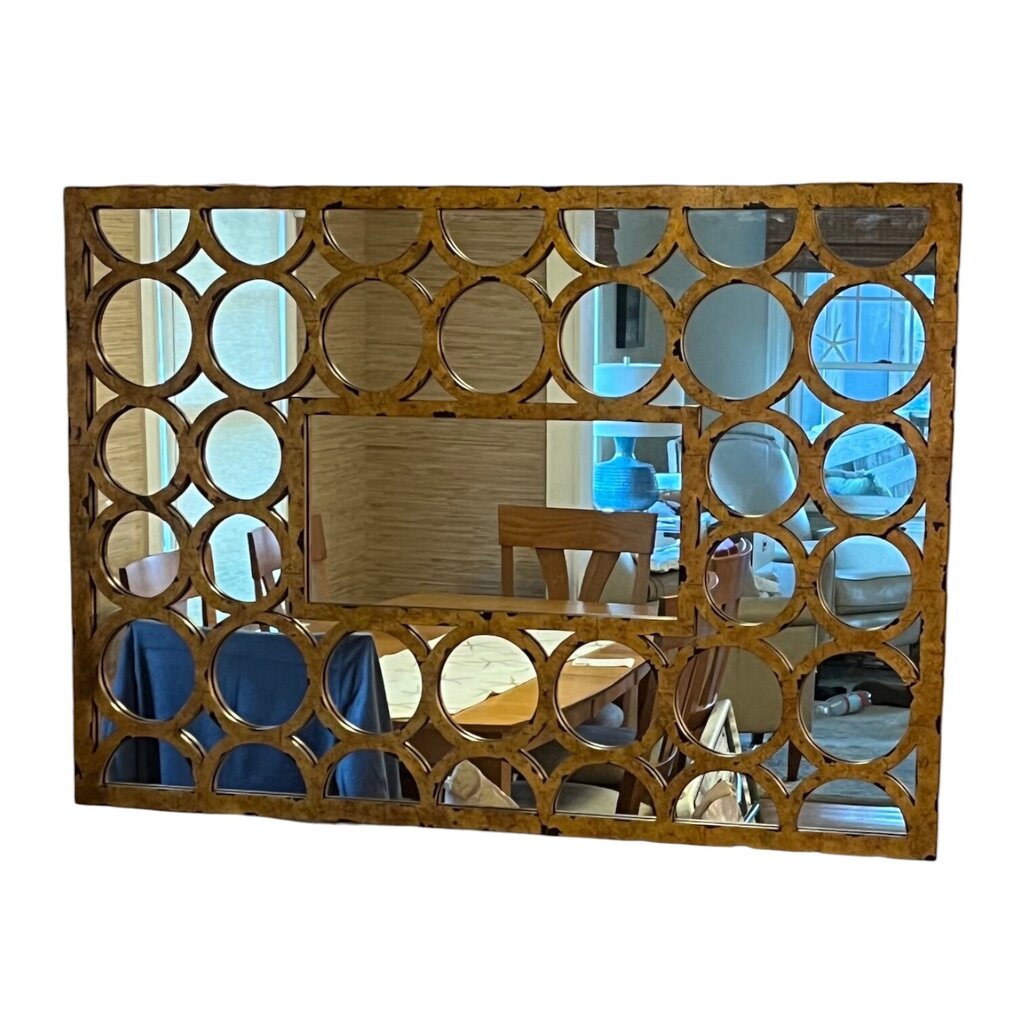 Theodor Alexander Gold Gilded Mirror Circle Astragals w/ Rectangular Central Plate 40Lx28H