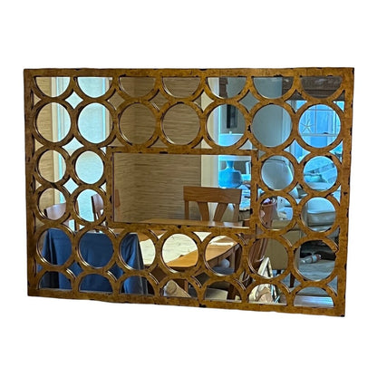 Theodor Alexander Gold Gilded Mirror Circle Astragals w/ Rectangular Central Plate 40Lx28H