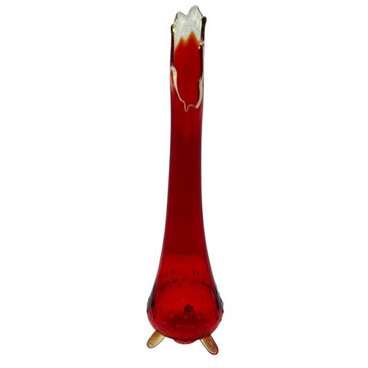 MCM Vintage L.E. Smith 3 Toed Swung Vase in Ruby Red Amberina Glass 15" tall
