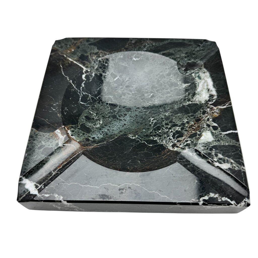 Square Black "Zebra" Marble Cigar Ashtray 7Lx7Wx1.25H