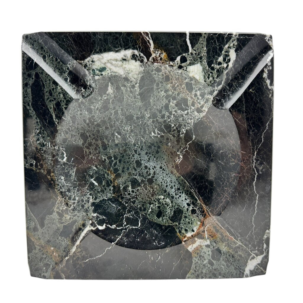 Square Black "Zebra" Marble Cigar Ashtray 7Lx7Wx1.25H
