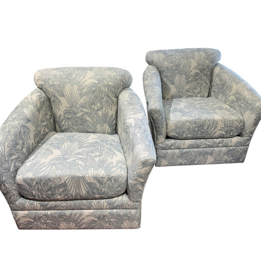 Pair of Upholstered Swivel Glider Chairs Color: Scope Sky by: Stanley Chair Co. Made in FL