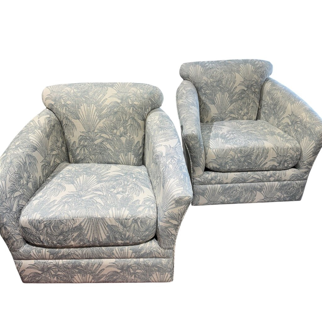 Pair of Upholstered Swivel Glider Chairs Color: Scope Sky by: Stanley Chair Co. Made in FL