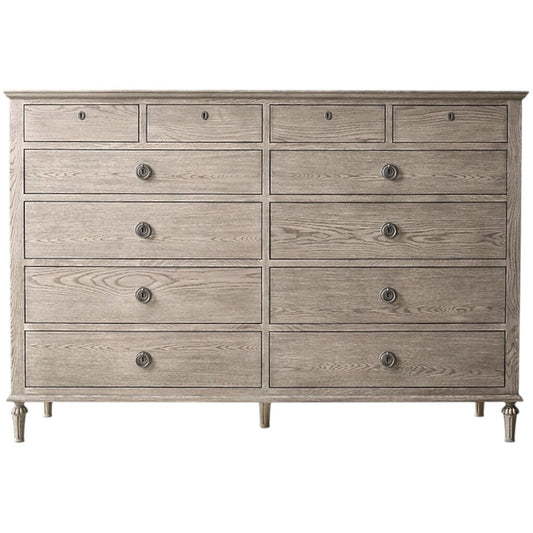 Maison Restoration Hardware Solid Hard Wood 12-Drawer Dresser in Antiqued Grey Oak 72Lx20Wx50H