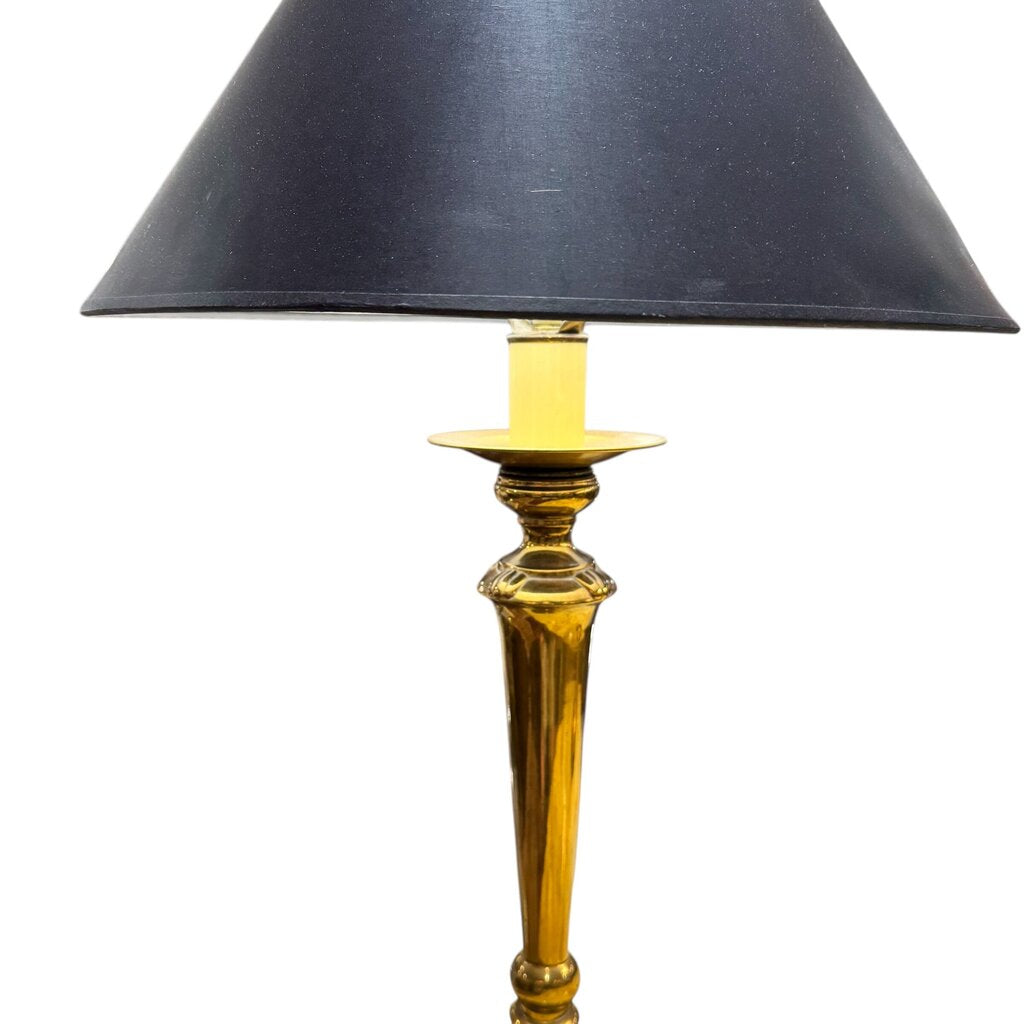Pair of Vintage Brass Lamps w/ New Brunswick Black Shades 17Wx28H