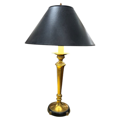 Pair of Vintage Brass Lamps w/ New Brunswick Black Shades 17Wx28H