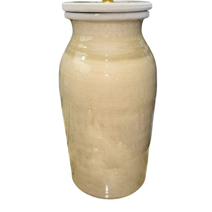 Pair of Glazed Terra-cotta Pottery Lidded Jar Lamps w/ Shades 30" tall