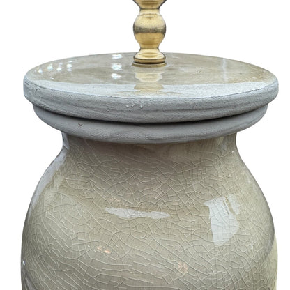 Pair of Glazed Terra-cotta Pottery Lidded Jar Lamps w/ Shades 30" tall