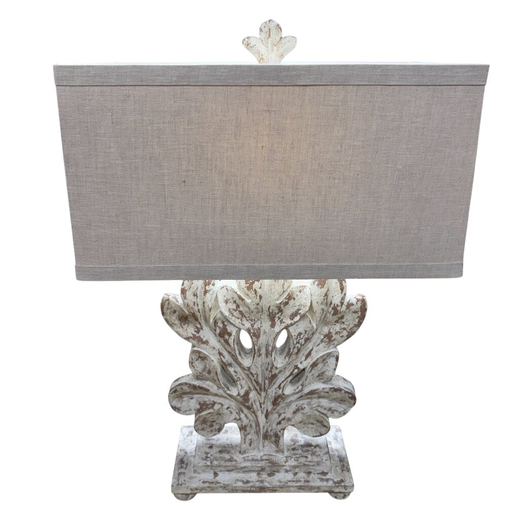 Wooden Whitewash Coral Lamp w/ Linen Shade 18Lx10Wx29H