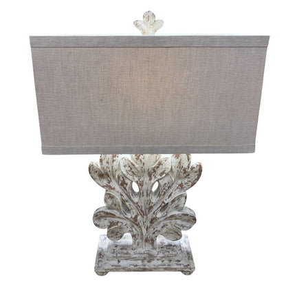 Wooden Whitewash Coral Lamp w/ Linen Shade 18Lx10Wx29H