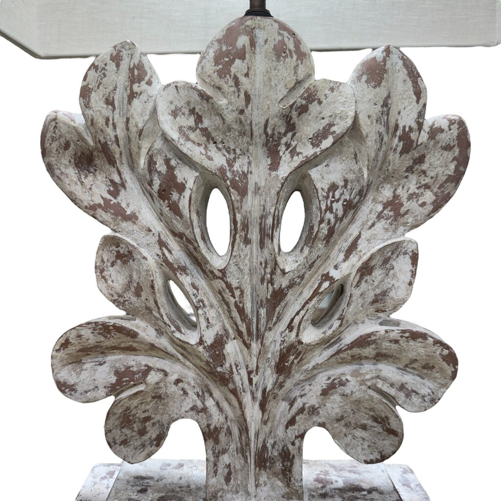 Wooden Whitewash Coral Lamp w/ Linen Shade 18Lx10Wx29H