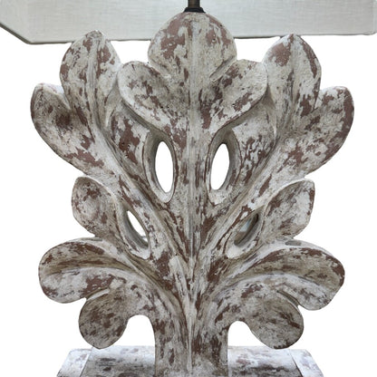 Wooden Whitewash Coral Lamp w/ Linen Shade 18Lx10Wx29H