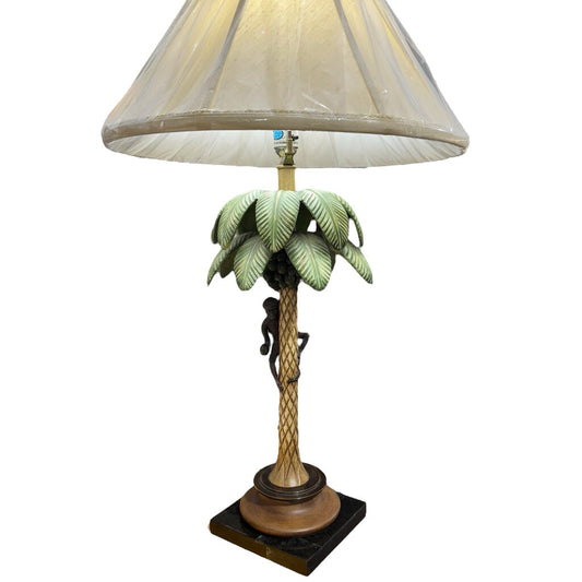 Hollywood Regency Palm Tree and Monkey Lamp in Bronze w/ Marble Base by Maitland Smith 34" tall