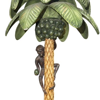 Hollywood Regency Palm Tree and Monkey Lamp in Bronze w/ Marble Base by Maitland Smith 34" tall
