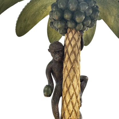 Hollywood Regency Palm Tree and Monkey Lamp in Bronze w/ Marble Base by Maitland Smith 34" tall
