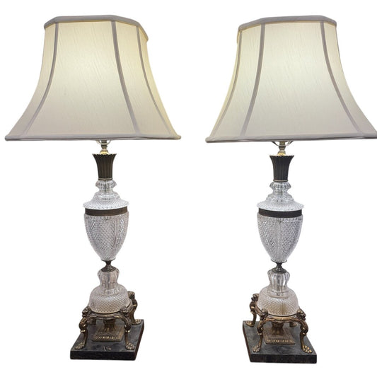 Pair of Vintage Hollywood Regency Tritschler Winterhalder Crystal Lamps 35" tall