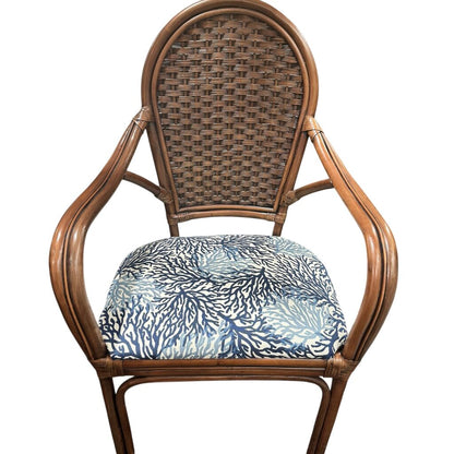 Rattan Dining Table w/ 42" Glass & 4 Upholstered Chairs in Dwell Navy (White Avail & Fabric of Your Choice)