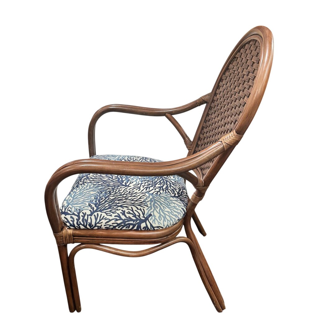 Rattan Dining Table w/ 42" Glass & 4 Upholstered Chairs in Dwell Navy (White Avail & Fabric of Your Choice)