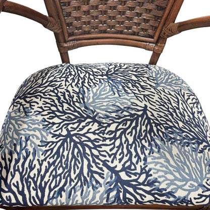 Rattan Dining Table w/ 42" Glass & 4 Upholstered Chairs in Dwell Navy (White Avail & Fabric of Your Choice)