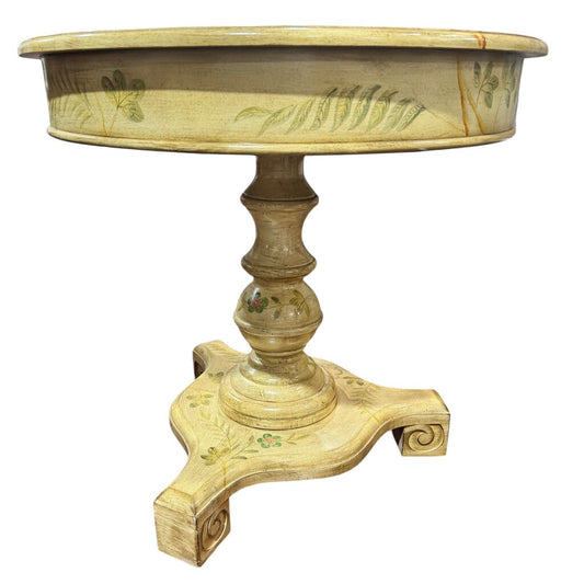 Hand-Painted Wood Accent Pedestal Table w/ Floral Pattern 30Lx30H