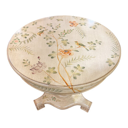Hand-Painted Wood Accent Pedestal Table w/ Floral Pattern 30Lx30H
