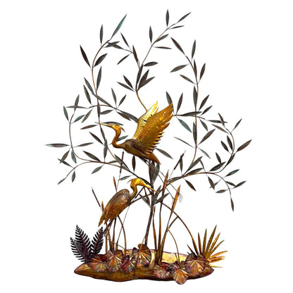 Custom Copper Wall Art by: Florida Artist Bill Squires Crane Birds in Lake w/ Bamboo 48"Wx67"H