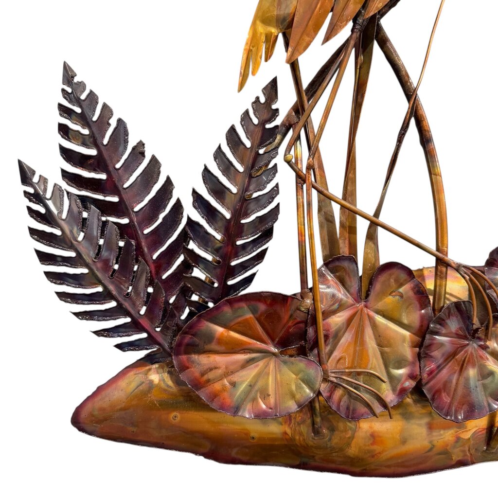 Custom Copper Wall Art by: Florida Artist Bill Squires Crane Birds in Lake w/ Bamboo 48"Wx67"H