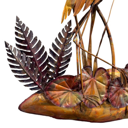 Custom Copper Wall Art by: Florida Artist Bill Squires Crane Birds in Lake w/ Bamboo 48"Wx67"H